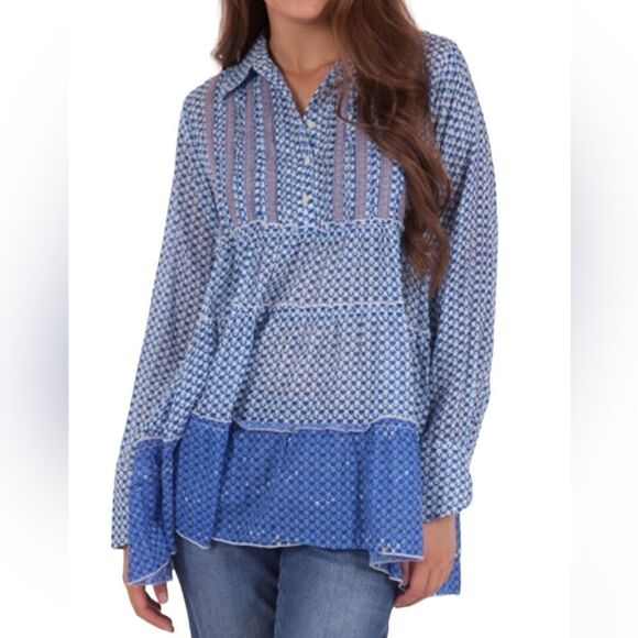 Free People Long Sleeve Tiered 3/4 Botton Down Blouse Size Medium - Picture 1 of 9